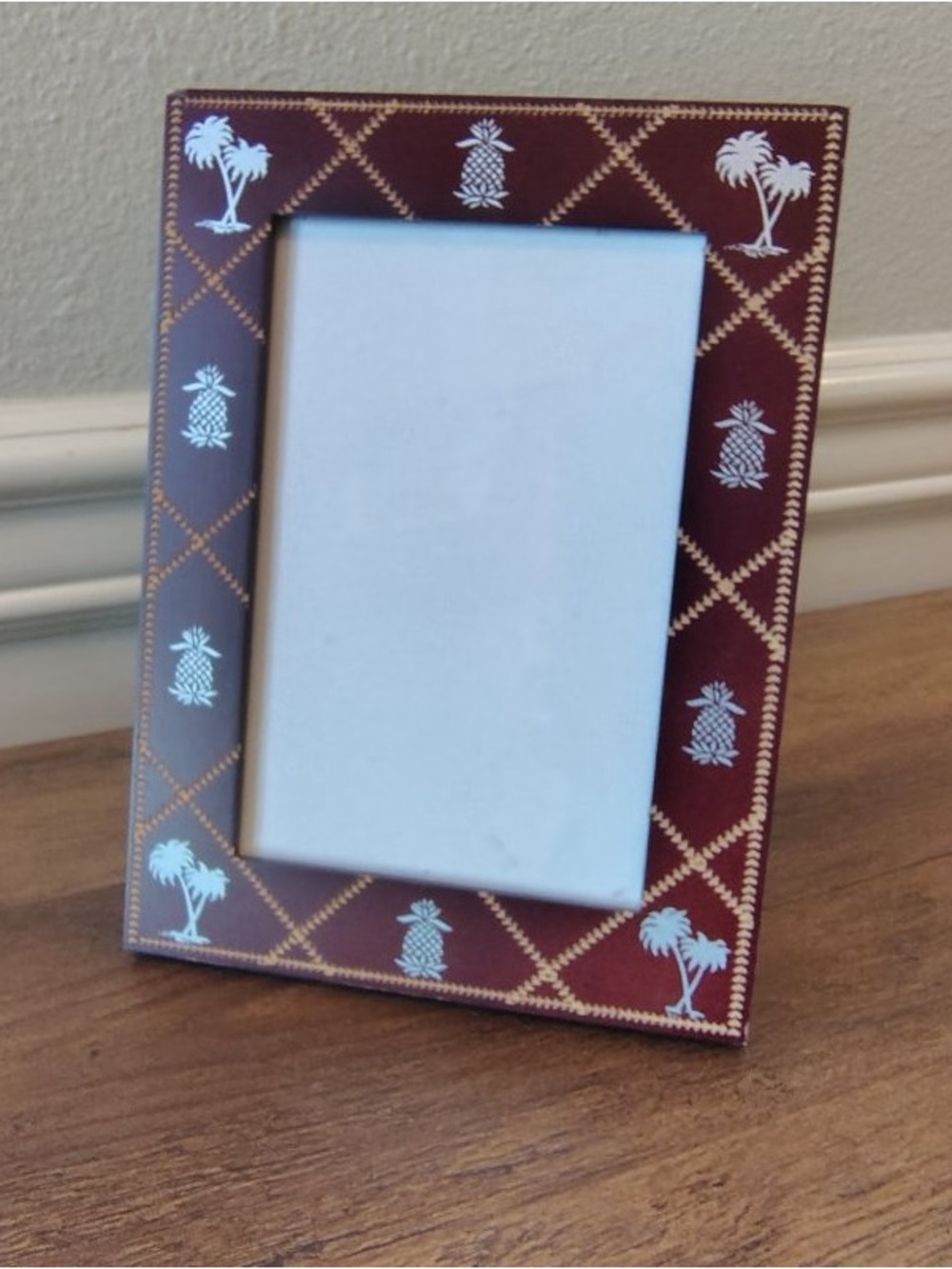 Vtg 90s Beach Theme Brown Picture Frame Pineapple Palm Tree Taiwan 4x6